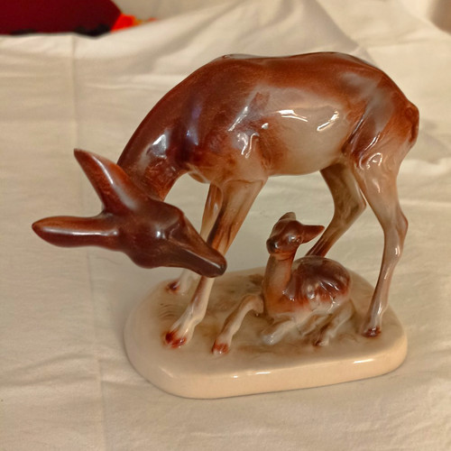 Porzellanfigur reh mit kitz - porzellanfigur,