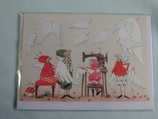 1x Klappkarten Engel NÄHMASCHINE Silke Leffler Weihnachten Grußkarten silber