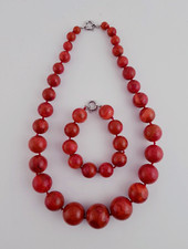 Korallen-Kette-und Armband,Verschluß in 925 Silber Halskette 52cm, Armband 20cm