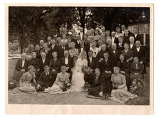 Antikes Hochzeitsfoto 1930er Brautpaar Familie s/w 23x17 cm Silbergelatine