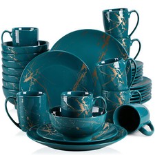 LOVECASA 32 teilig Dunkelgrün Geschirrset Porzellan Tafelservice für 8 Personen