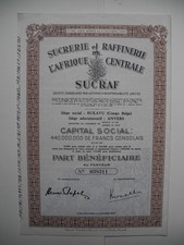 Sucrerie et Raffinerie de L'Afrique Centrale Sucraf, Belgisch Congo Titel