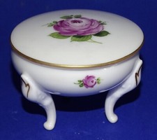 Weimar Porzellan kleine Deckeldose Schmuckdose  rund Rosendekor mit Füßchen