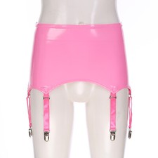Damen Wetlook Lack Leder Strumpfgürtel Minirock Strapshalter Dessous Clubwear