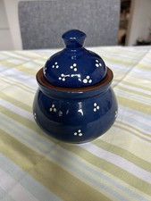 Zuckerdose Senftopf Deckeldose Keramik Bunzlau traditionelles Dekor Blau Weiß