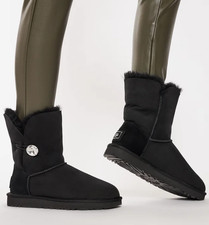 UGG Damen Stiefel Bailey Button Bling mit Swarovski Kristallknopf Black Boot 41