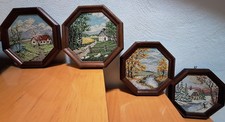 Gobelinbilder "vier Jahreszeiten", Handarbeit, Holzrahmen, 8-eckig, 4 St., 31 cm