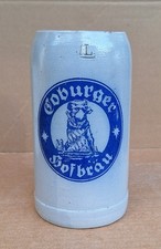 Alter Steinzeug Bierkrug  Maßkrug  Coburger Hofbräu Bier, 1L Mass vorne um 1920