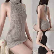 Women Sexy Backless Sleeveless Gestrickt Sweater Damenpullover Cosplay Top
