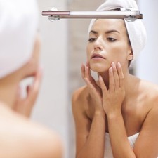 LED Akku Spiegelleuchte Spiegel Lampe WD10-1 pink metallic dimmbar USB make up