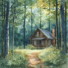 Deko Bild Blockhütte Wald