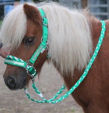 Strass SHETTY Trense REITHALFTER ZÜGEL  Shetland Pony Sidepull gebisslos