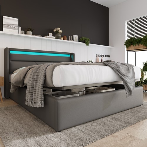 Led kunstlederbett 140x200 - led,