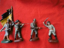 4 Elastolin Figuren Tiroler Kaiserjäger mit Fahne, 10 cm