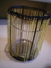 Windlicht.  Teelichthalter Glas im Metallständer.mit.Goldkettchen.schwarz / gold