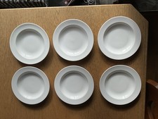 6 weiße Suppenteller, Wedgwood England 1759, Bone China, unbenutzt, White China