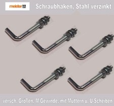 Schraubhaken, Winkelhaken, Gewinde metrisch, Stahl verzinkt, Mutter u. U-Scheibe