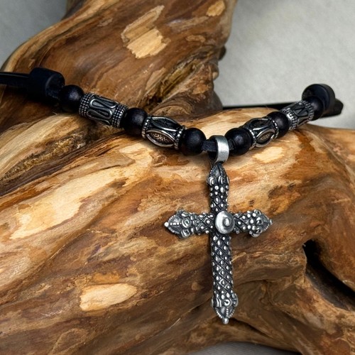 Leather necklace cross - leather,