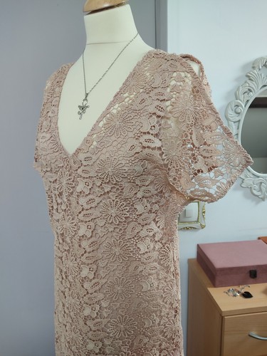Rosa spitze kleid - rosa, halblang