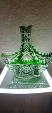 Schale/ Korb Bleikristall Glas Handschliff Grün