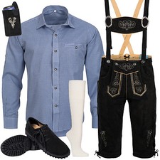 Trachtenset 6tlg Herren Trachtenlederhose mit Träger Hemd Schuhe Socken SW3B1