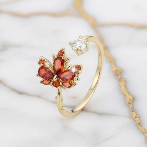 Offener ring gold - ring, ahornblatt