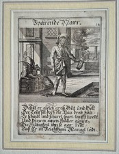 Der sparende Narr Sparfuchs Banker alter  Kupferstich von Leidenhoffer 1708