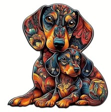 2D Holzpuzzle Hund Dackel Puzzle für Erwachsene unregelmäßige Teile 16 x 17 cm