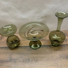 3er Set grüne Glasvase &