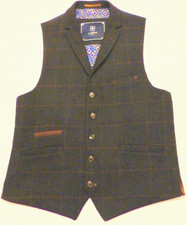 Cavani - Weste  - braun - kariert - Gr. 46 /S  - Derby Tweed -Gilet - Windowpane