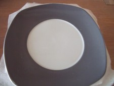 6 Dessertteller, Teller, eckig, grauer Rand, Porzellan 19 x 19 cm