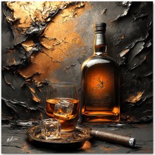 Leinwand Bild Whiskey Zigarre Bar Club Wanddeko Wandbilder XXL Wohnzimmer 5836A