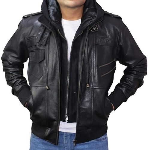 Herren schwarz kapuze leder - herren,