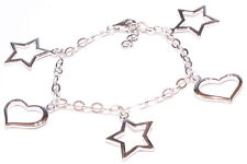 Echtes 925/.Sterlingilber Herz Stern Armband Massiv Tennis Ketten Glieder Bettel