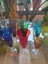 6 Vintage Murano Bunte Sekt Gläser mit Goldverzierung