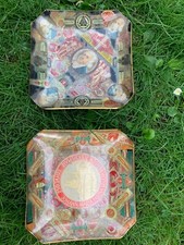 2 Aschenbecher Vintage, 50er, Zigarren-Banderolen hinter Glas Handarbeit