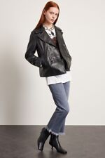 Weekend  Max Mara Intrend Zweireihige Lederjacke Schwarz Gr De 44 It 48 NP: 420,