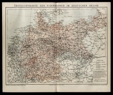 Orig. Lithographie Landkarte 1887 Deutsches Reich Eisenbahn-Strecken  old map