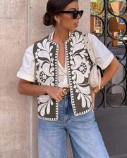 Zara Weste Natur Bunt Bestickt Gr. L Bohostyle Neu