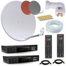 HD Sat Anlage 80cm Spiegel 2x HD RECEIVER Opticum Quad LNB + 50m Kabel 3 Farben