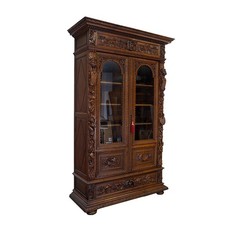 Vitrine Vitrinenschrank Bücherschrank antik um 1880 Eichenholz B: 150 cm -11821-