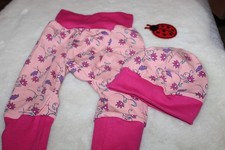 Mode für die Kleinsten Babyset Pumphose+Mütze gr 56/62/68-Blumen