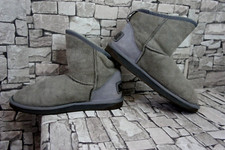 AUSTRALIA LUXE DAMEN LEDER LAMMFELL BOOTS STIEFEL LOGO PLAKETTE GRAU 41