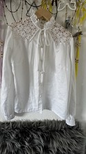 Vintage 70s/80s Bluse mit Spitze & Rüschen – Weiß. Bitte Maße Beachten