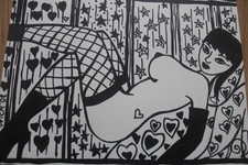 Nick 09: Liegender Akt - Muster - Naive Erotik - 32x24 cm