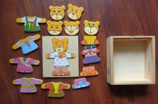 18 teiliges Holzpuzzle-Set Teddybär Eichhorn Ankleidepuzzle