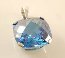 925 Sterlingsilber grosser Anhaenger Quadrat Zirkonia blau rhodinierte Fassung