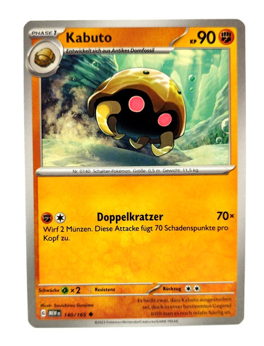 Pokemon karte kabuto 140 - karte:, 140/165