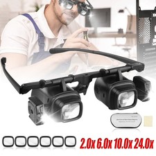 Lupenbrille Mit Licht 2-24x LED Stirnlupe Kopflupe Vergrößerungsbrille 2-LED