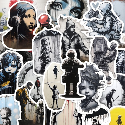 50x street art sticker - art, set